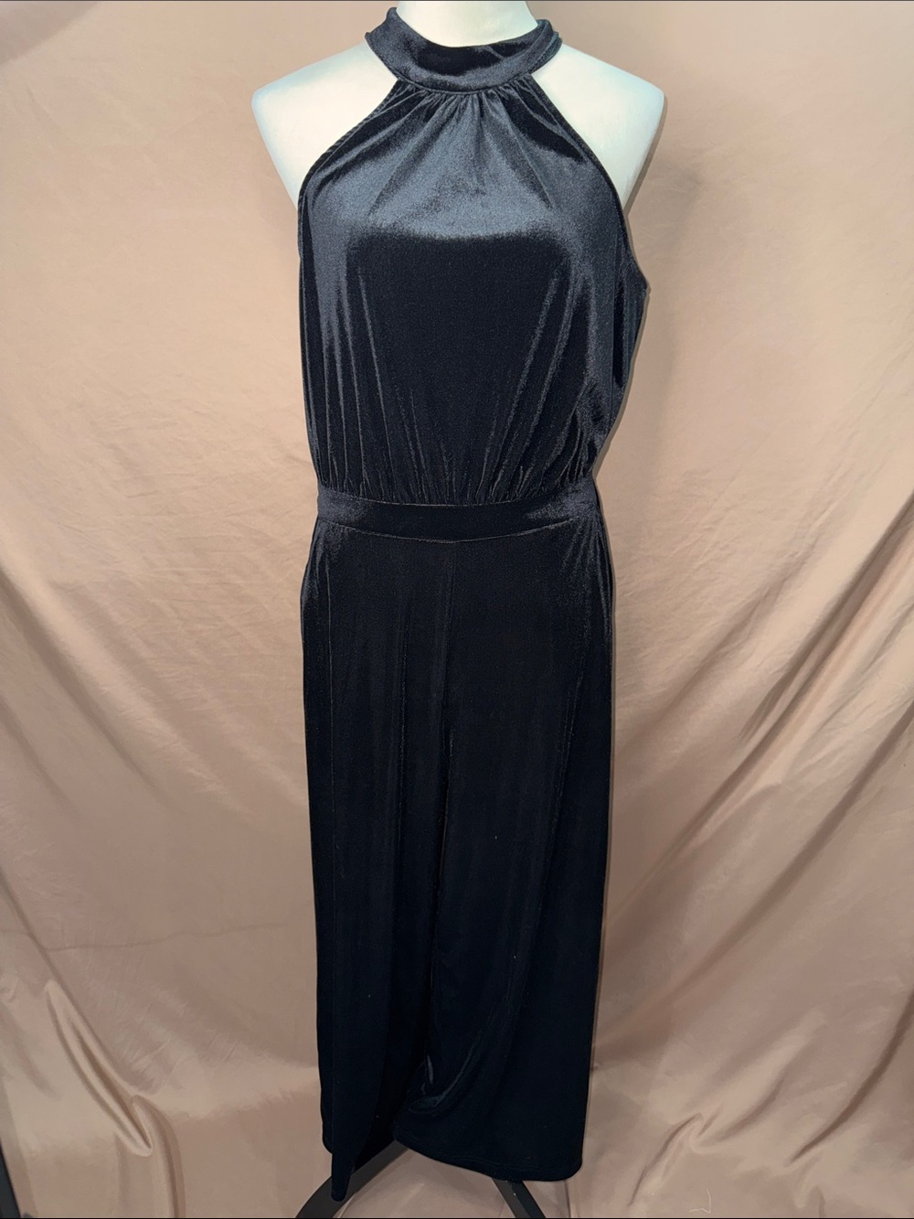NWT A New Day Velvet Black Halter Romper with Pockets